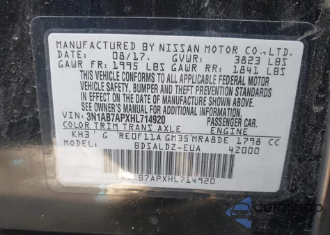 2017 Nissan Sentra Sv from USA, damaged, VIN 3N1AB7APXHL714920
